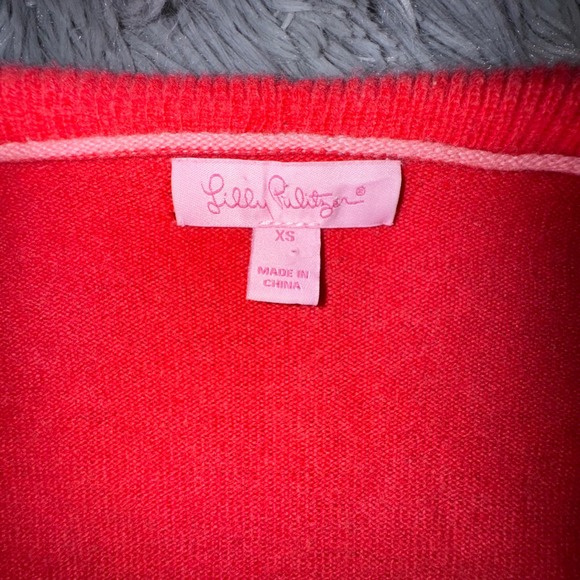 Lilly Pulitzer XS Coral Ruffle Open Front Cascading Waterfall Cardigan Sweater - Picture 2 of 11